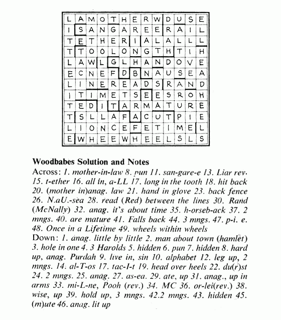 40th Anniversary Woodbabes Crossword Puzzle Solution By Stephen 