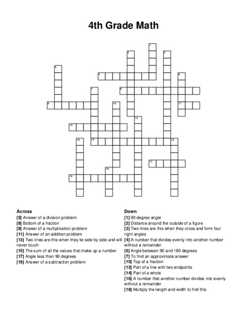 4th Grade Math Crossword Puzzle