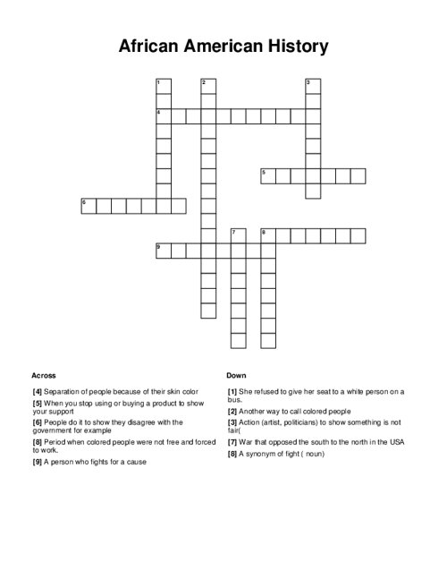 African American History Crossword Puzzle