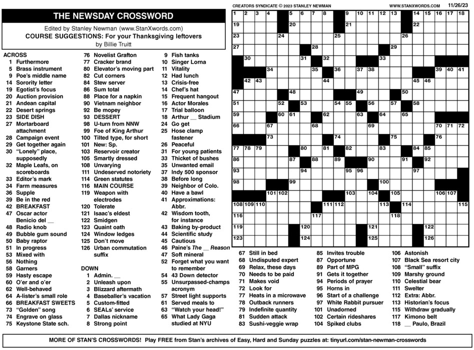 Answers To Newsday Crossword Puzzle Crossword Newsday Puzzle