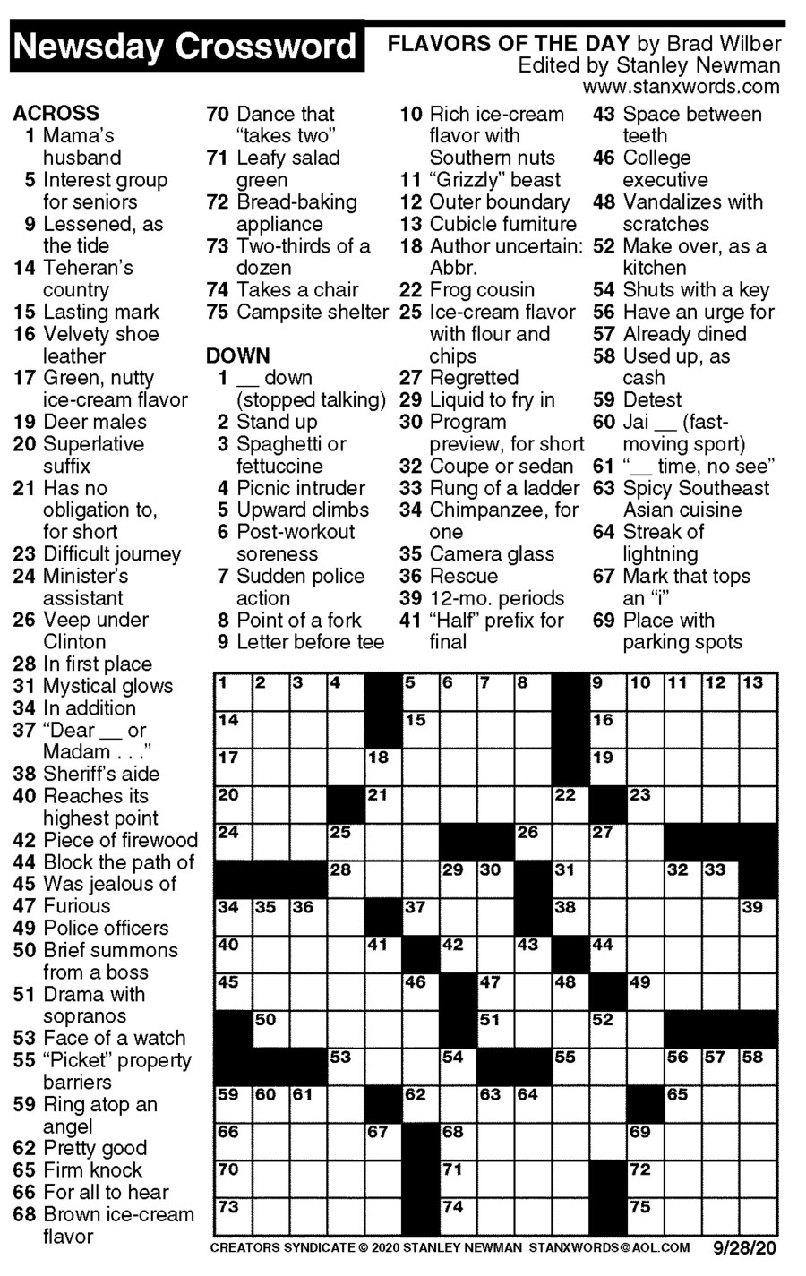 Answers To Today 39 s Newsday Crossword Puzzle Crossword Newsda