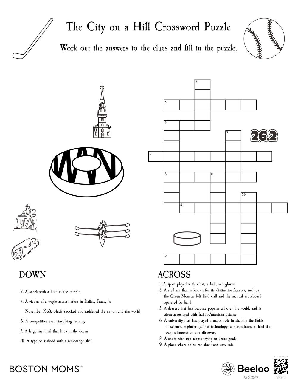 Boston themed Crossword Puzzles Beeloo Printables