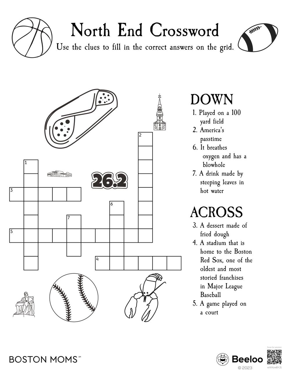 Boston themed Crossword Puzzles Beeloo Printables