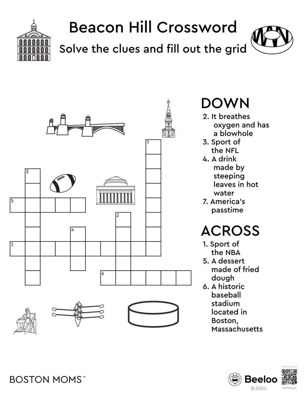 Boston themed Crossword Puzzles Beeloo Printables