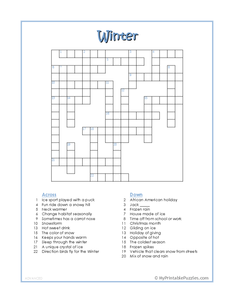 Christmas Crossword Puzzle Advanced My Printable Puzzles