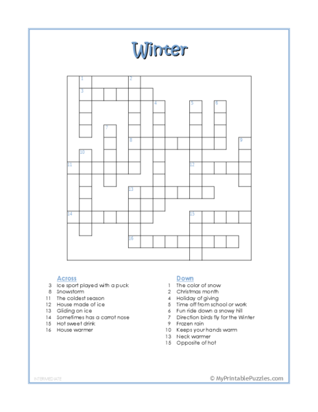 Christmas Crossword Puzzle Beginner My Printable Puzzles