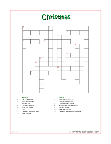 Christmas Crossword Puzzle Beginner My Printable Puzzles