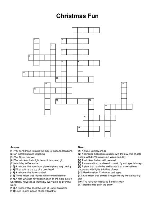 Christmas Songs Crossword Puzzle