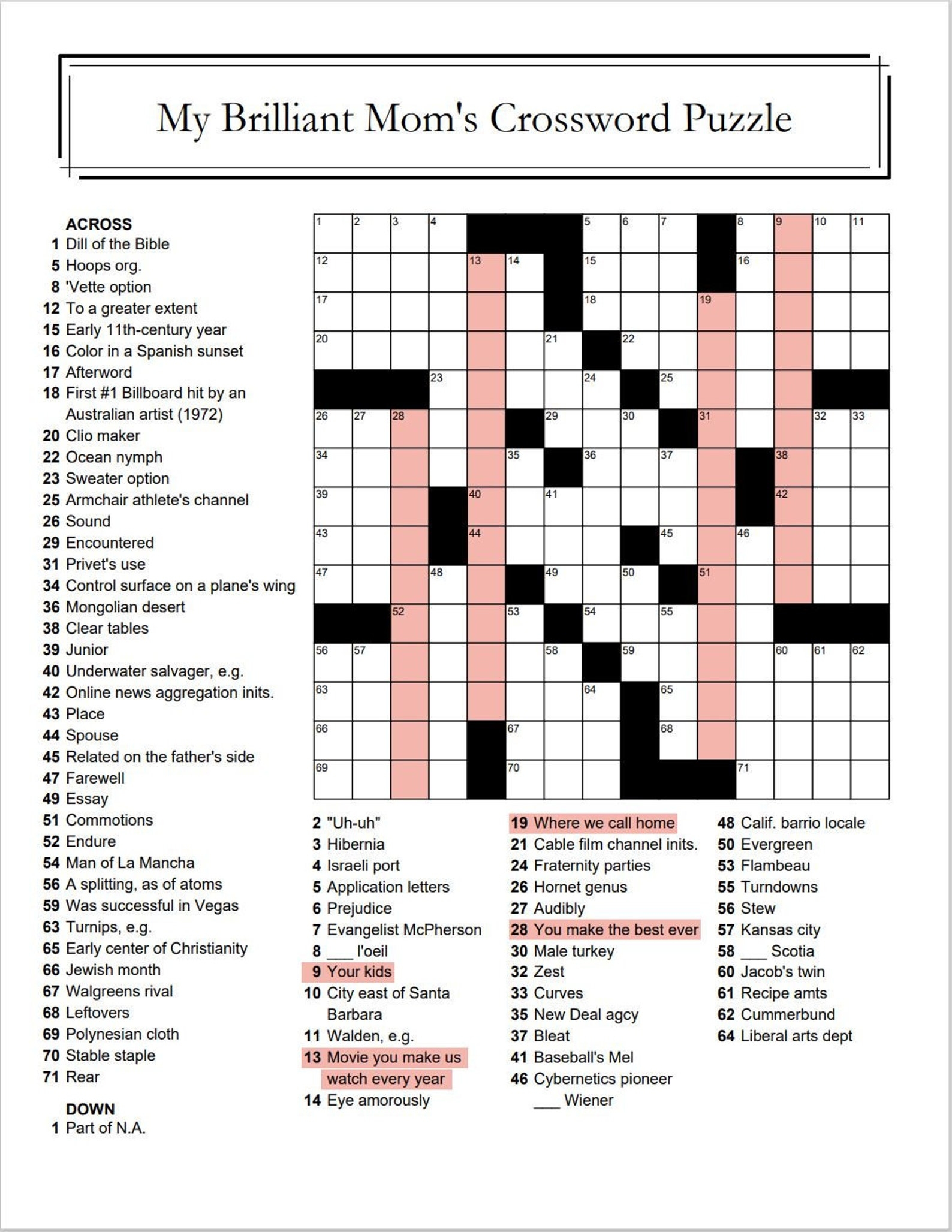 Crossword Digital Downloadable Crossword Custom Crossword Etsy