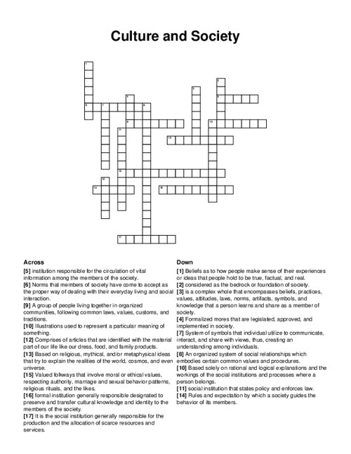 Culture And Society Crossword Puzzle