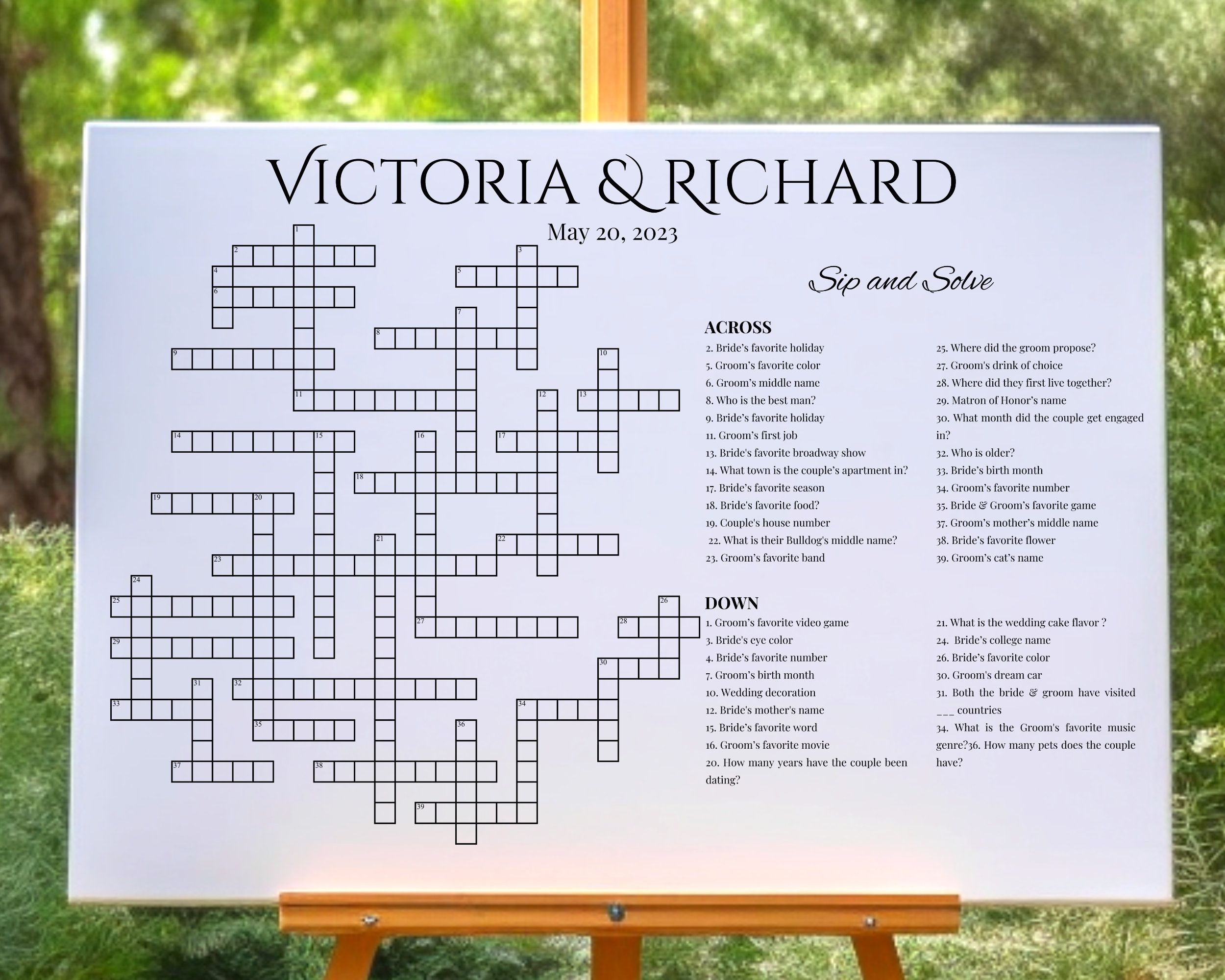 Custom Crossword Puzzle Giant Crossword Puzzle Sip Solve Puzzle 