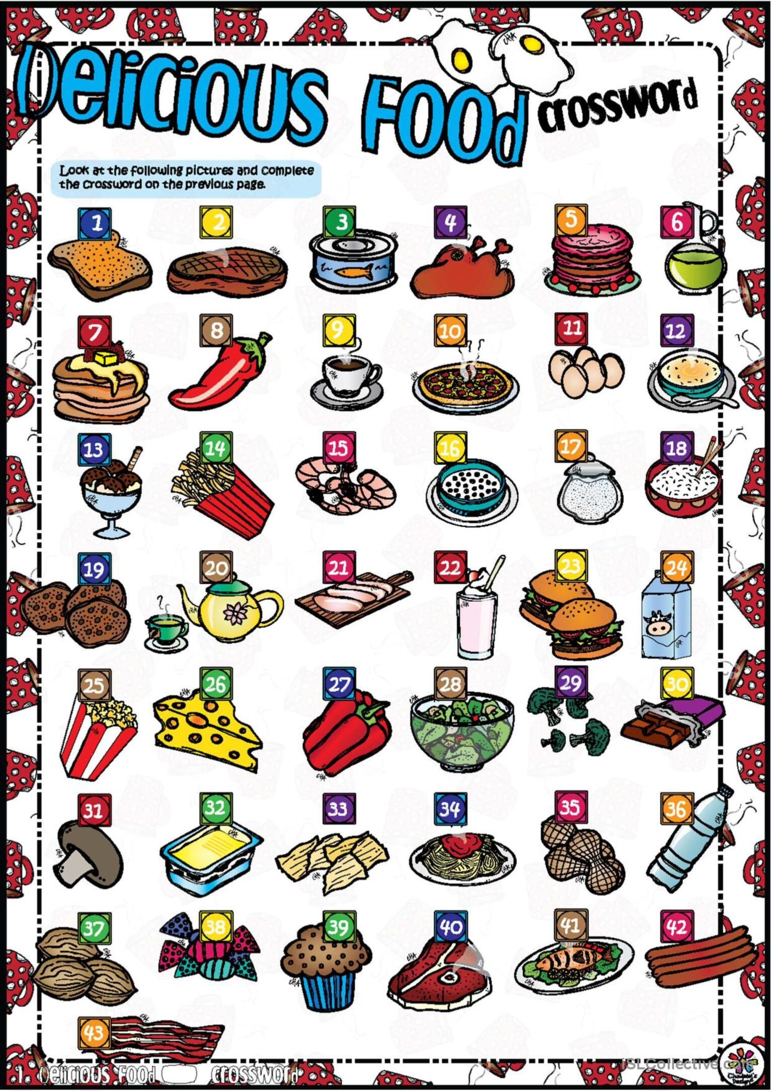 Delicious Food CROSSWORD Crossword English ESL Worksheets Pdf Doc