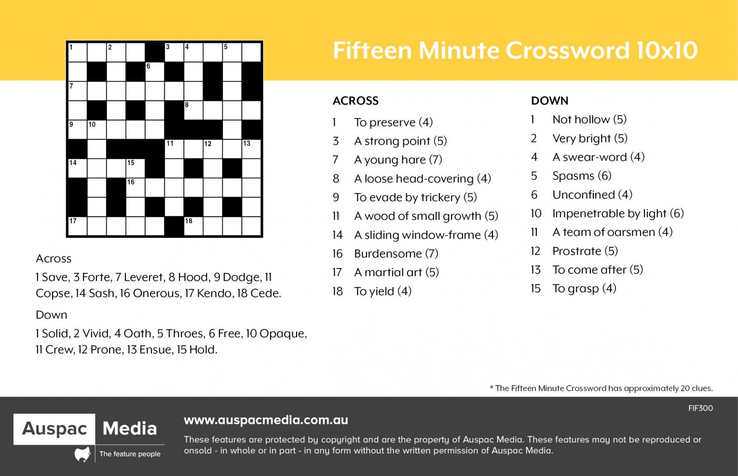 Fifteen Minute Crossword 10x10