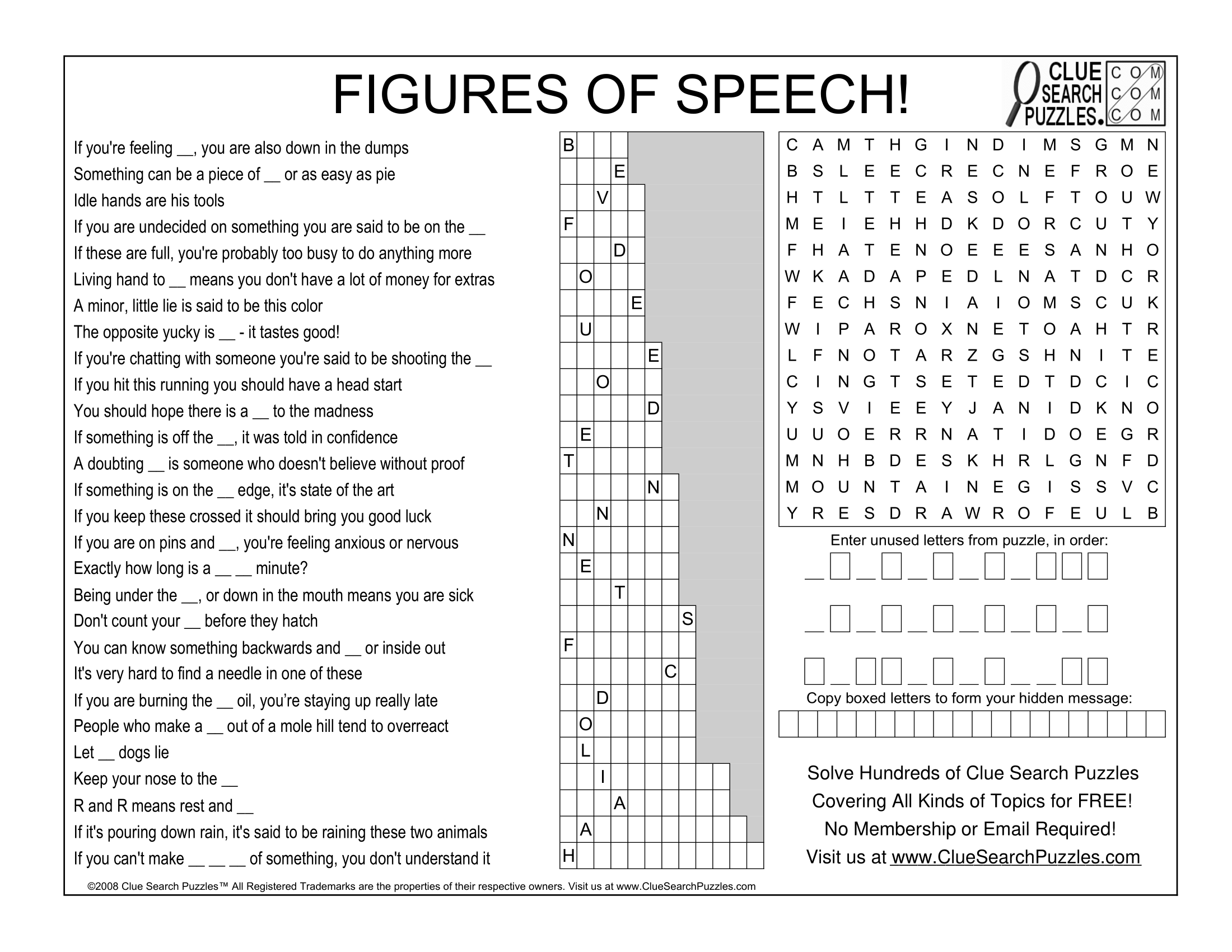 FIGURE OF SPEECH TRIVIA QUIZ Clue Search Puzzles