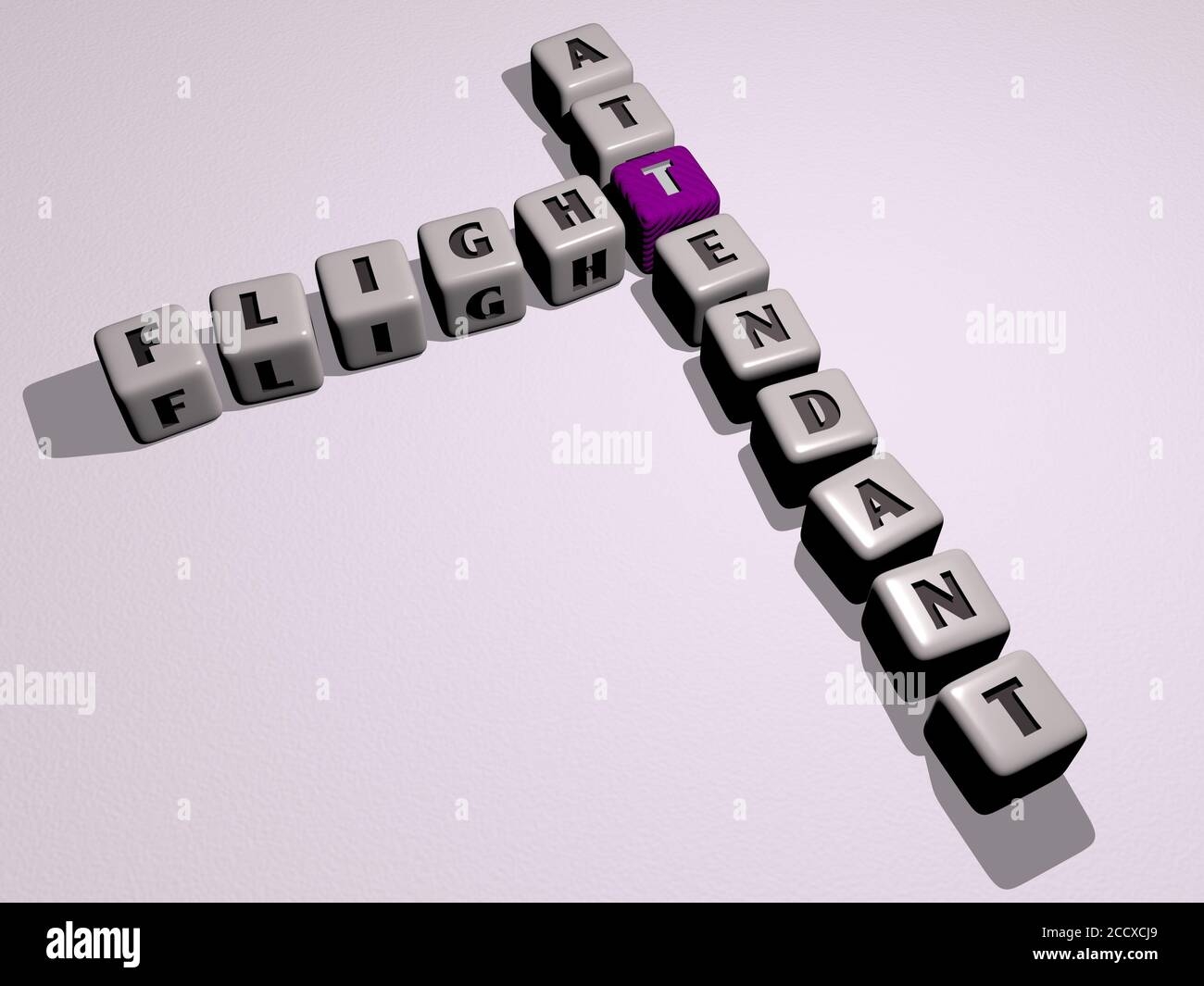 FLIGHT ATTENDANT Crossword By Cubic Dice Letters 3D Illustration Stock 