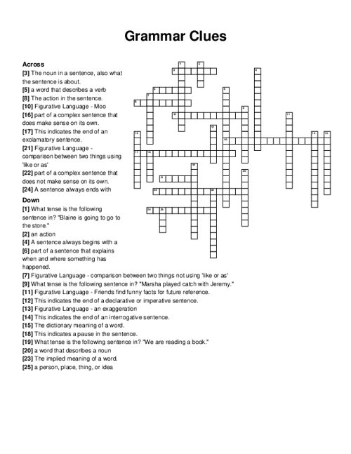 Grammar Clues Crossword Puzzle