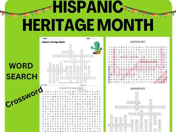 Hispanic Heritage Month Crossword Word Search Puzzle Teaching Resources