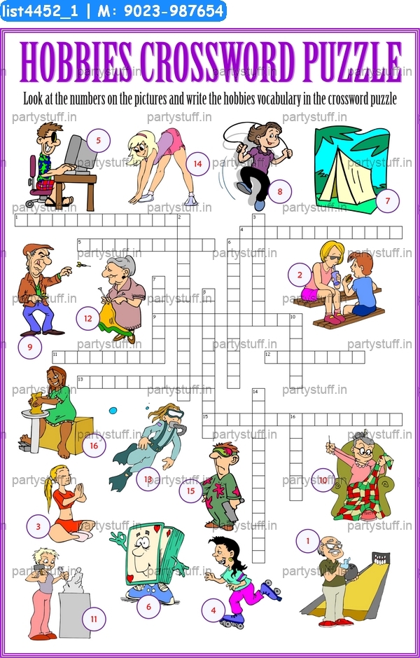 Hobbies Crossword Puzzle Paper Games In Hobby Theme