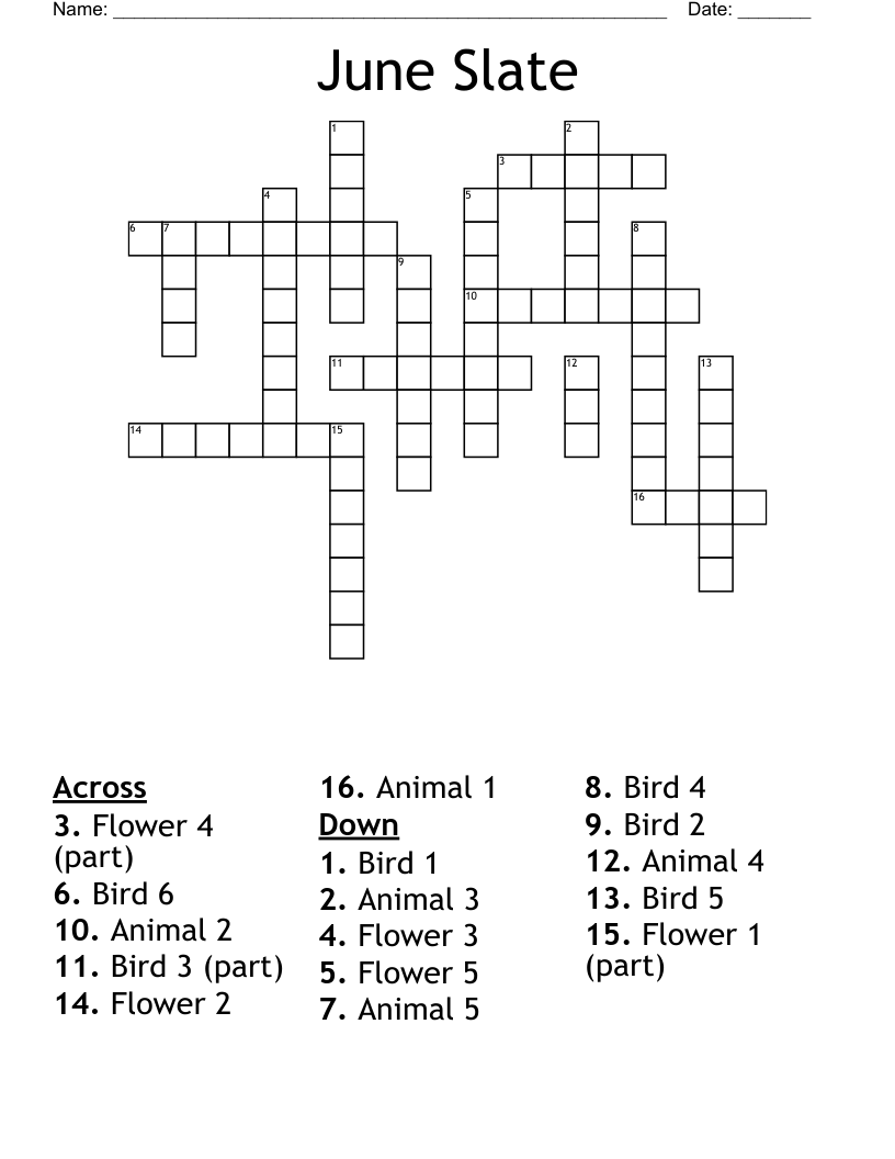 June Slate Crossword WordMint
