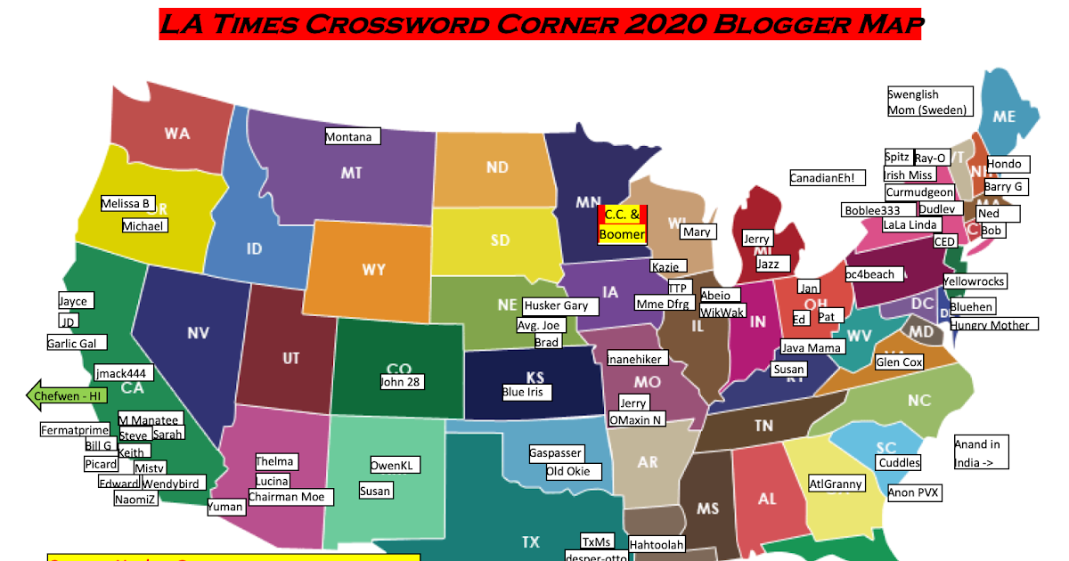 L A Times Crossword Corner 2020 L A Times Crossword Corner Map