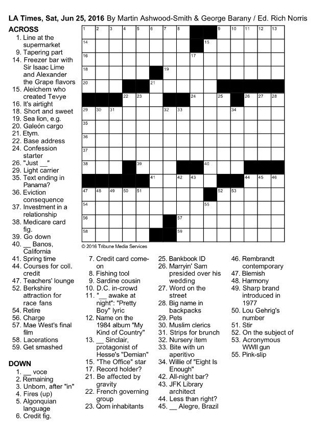 LA Crossword Puzzle Printable Printable JD