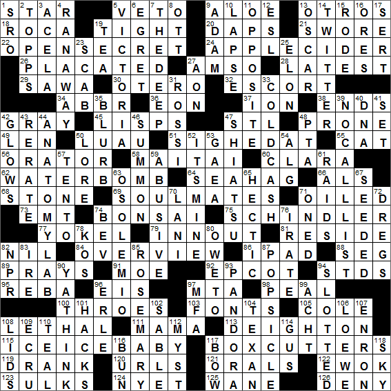 LA Times Crossword Answers 23 Oct 16 Sunday LAXCrossword