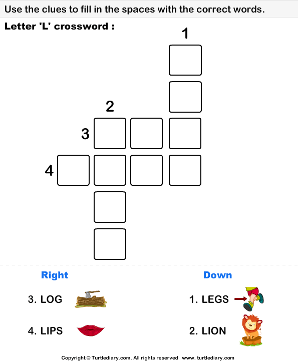 Letter L Crossword Turtle Diary Worksheet