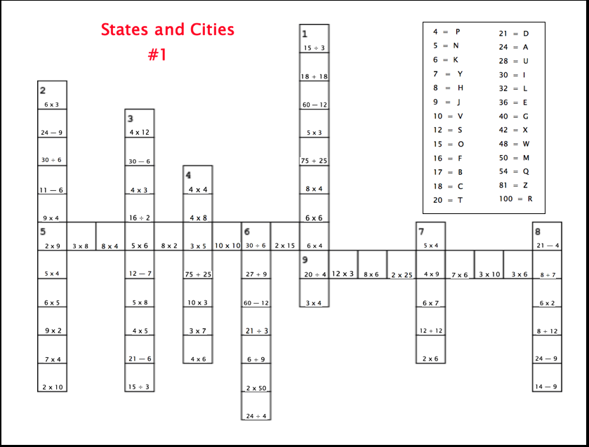 Math Crossword Puzzles Worksheets Library
