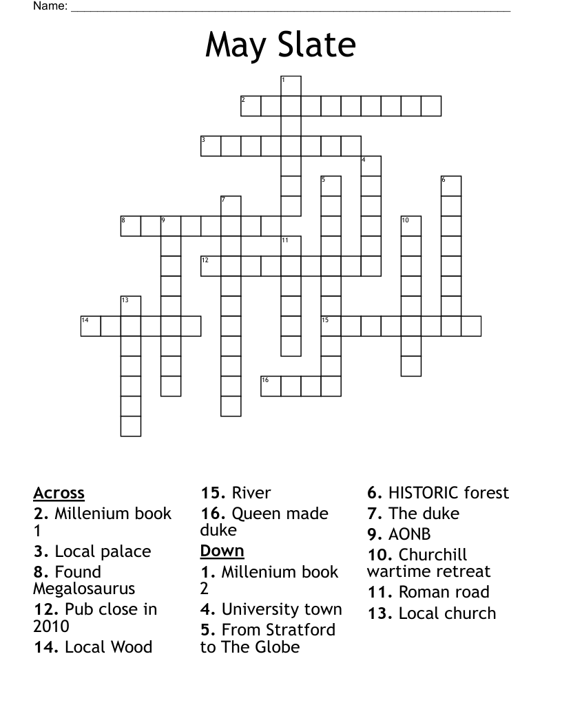 May Slate Crossword WordMint