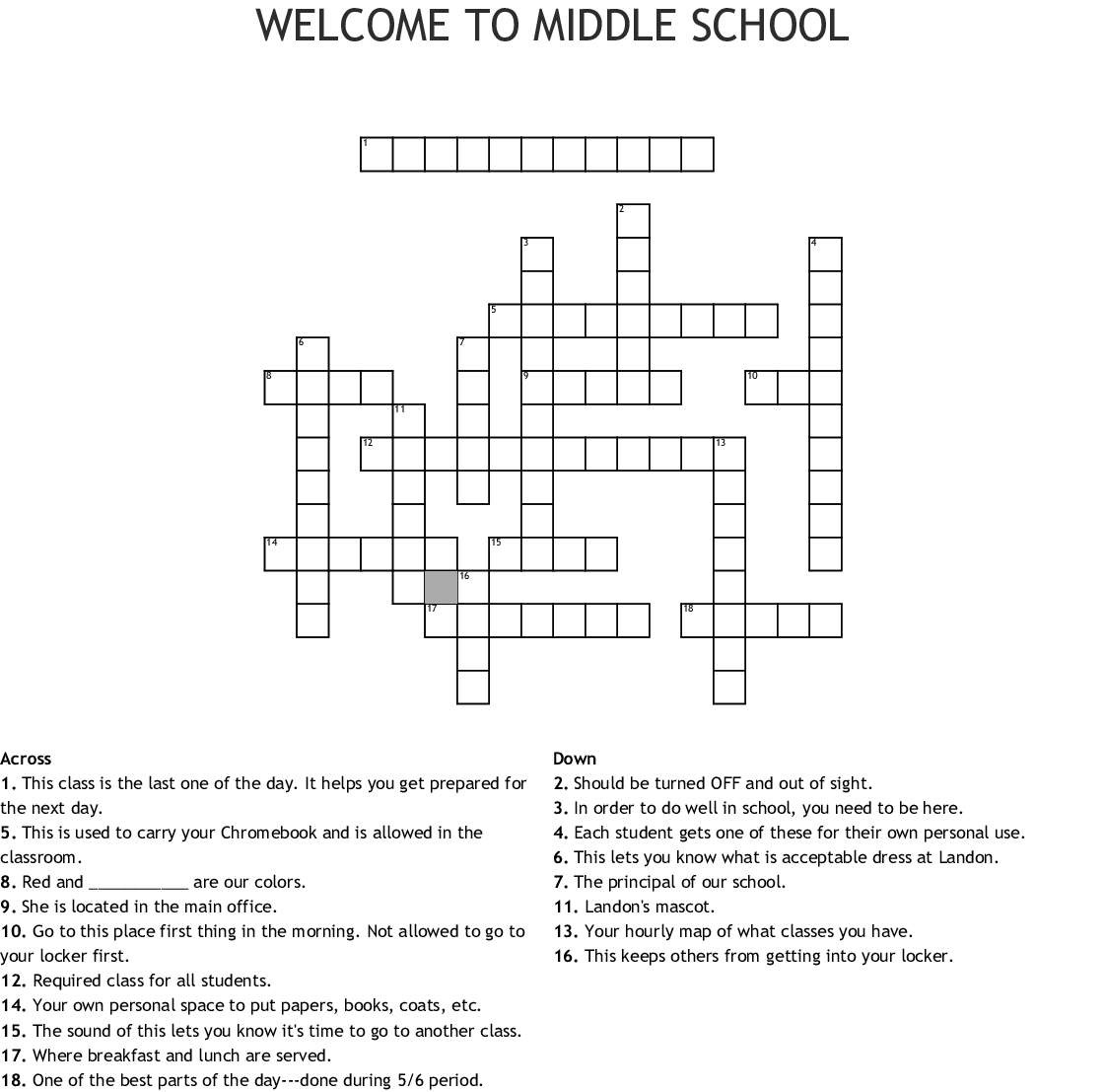 Middle School Crossword Puzzles Printable Printable Printable 