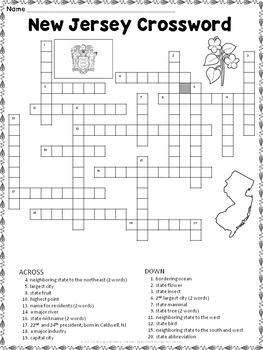New Jersey Crossword Puzzle By Ann Fausnight Teachers Pay Teachers