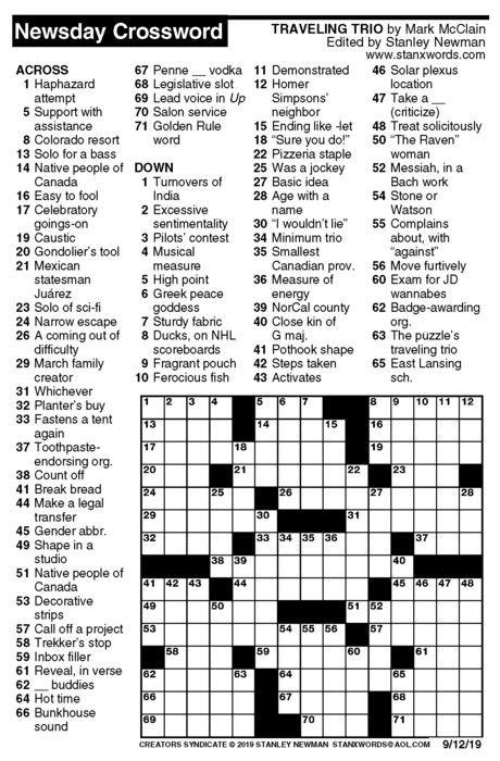 Newsday Crossword Puzzle Creators Syndicate