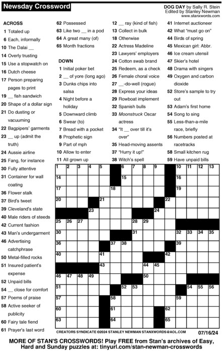 Newsday Crossword Puzzle For Jul 16 2024 By Stanley Newman QDR Plus