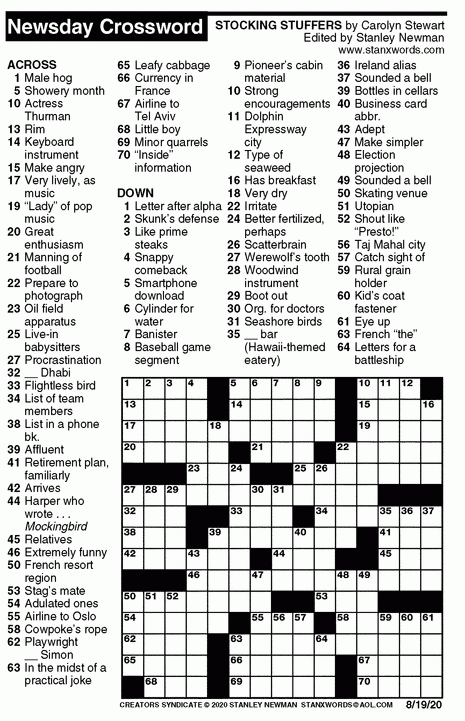 Newsday Sunday Crossword Puzzle Solution Brad Ortega 39 s Crossword Puzzles