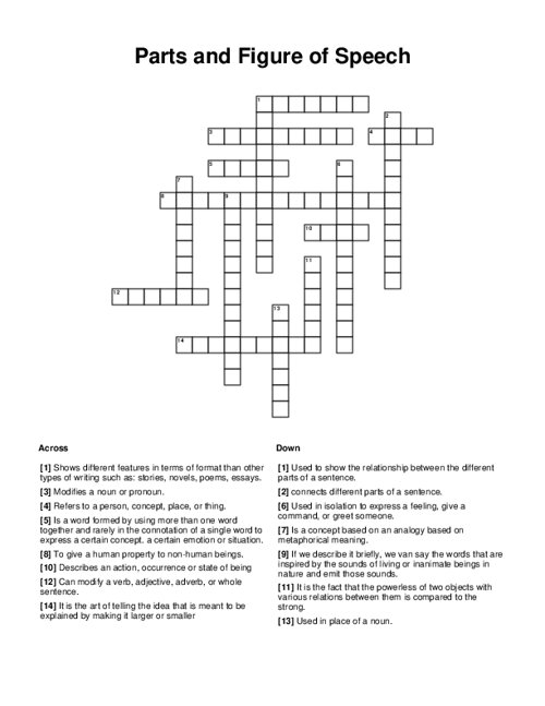 Parts And Figure Of Speech Crossword Puzzle