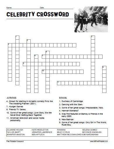 Print Celebrity Crossword Puzzle Free Printable