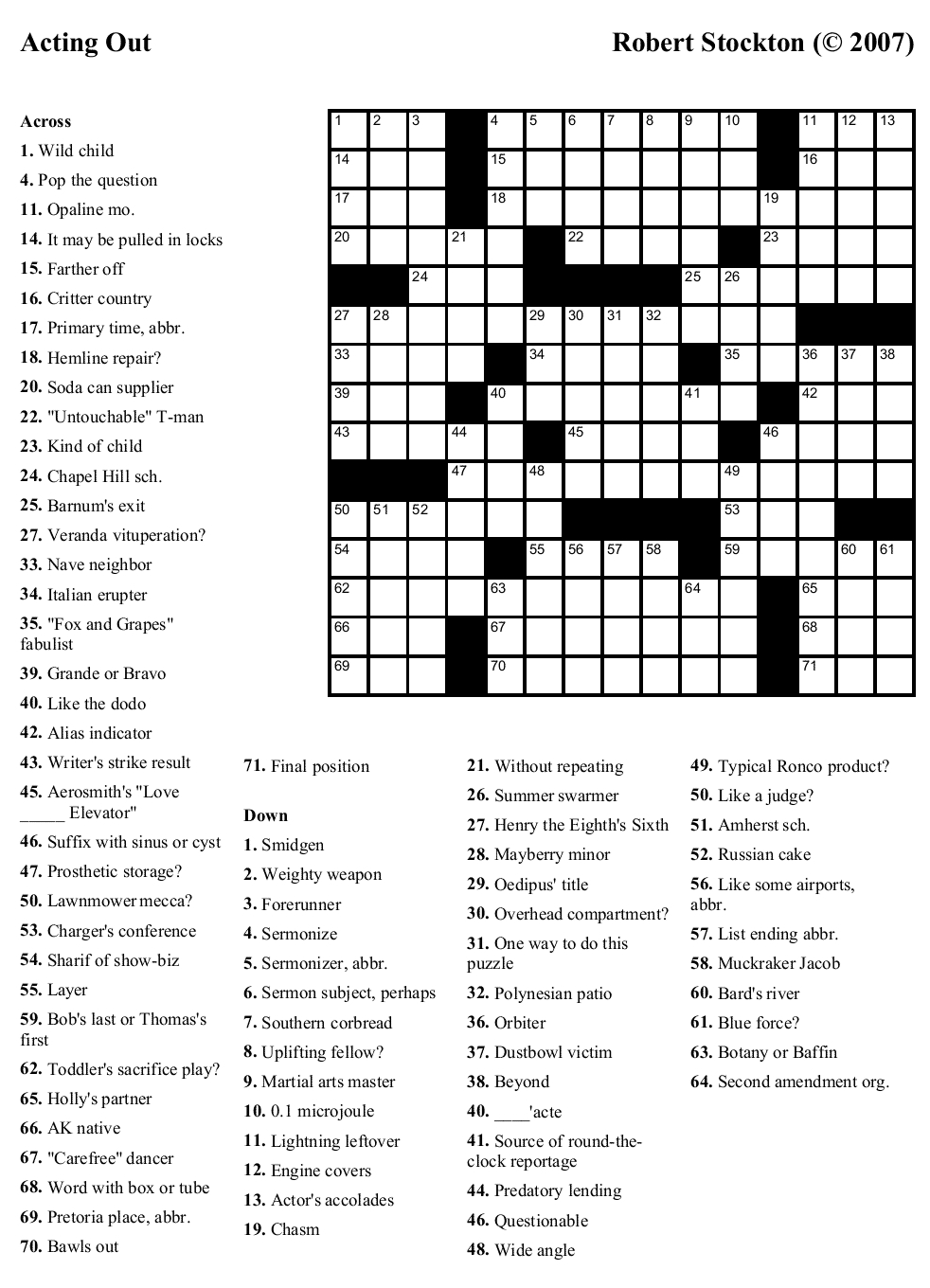 Printable Crossword Puzzles With Solutions Printable Crossword Puzzles