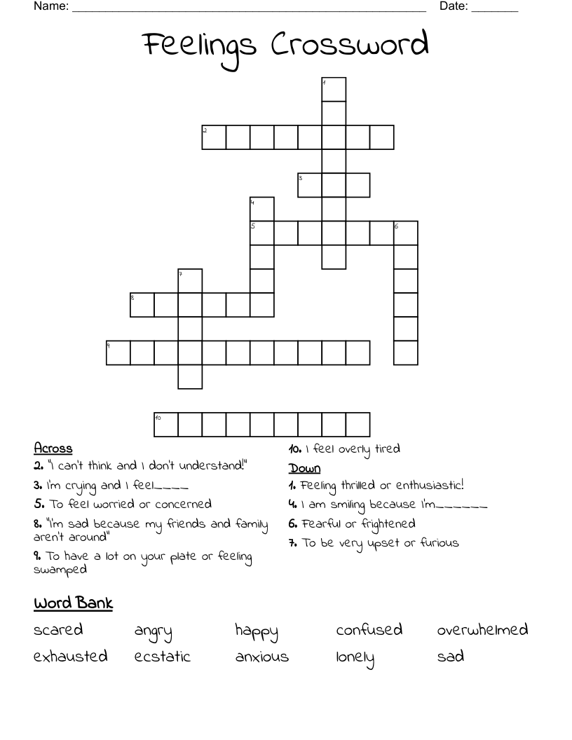 Printable Feelings Puzzle Printable Crossword Puzzles Images And 