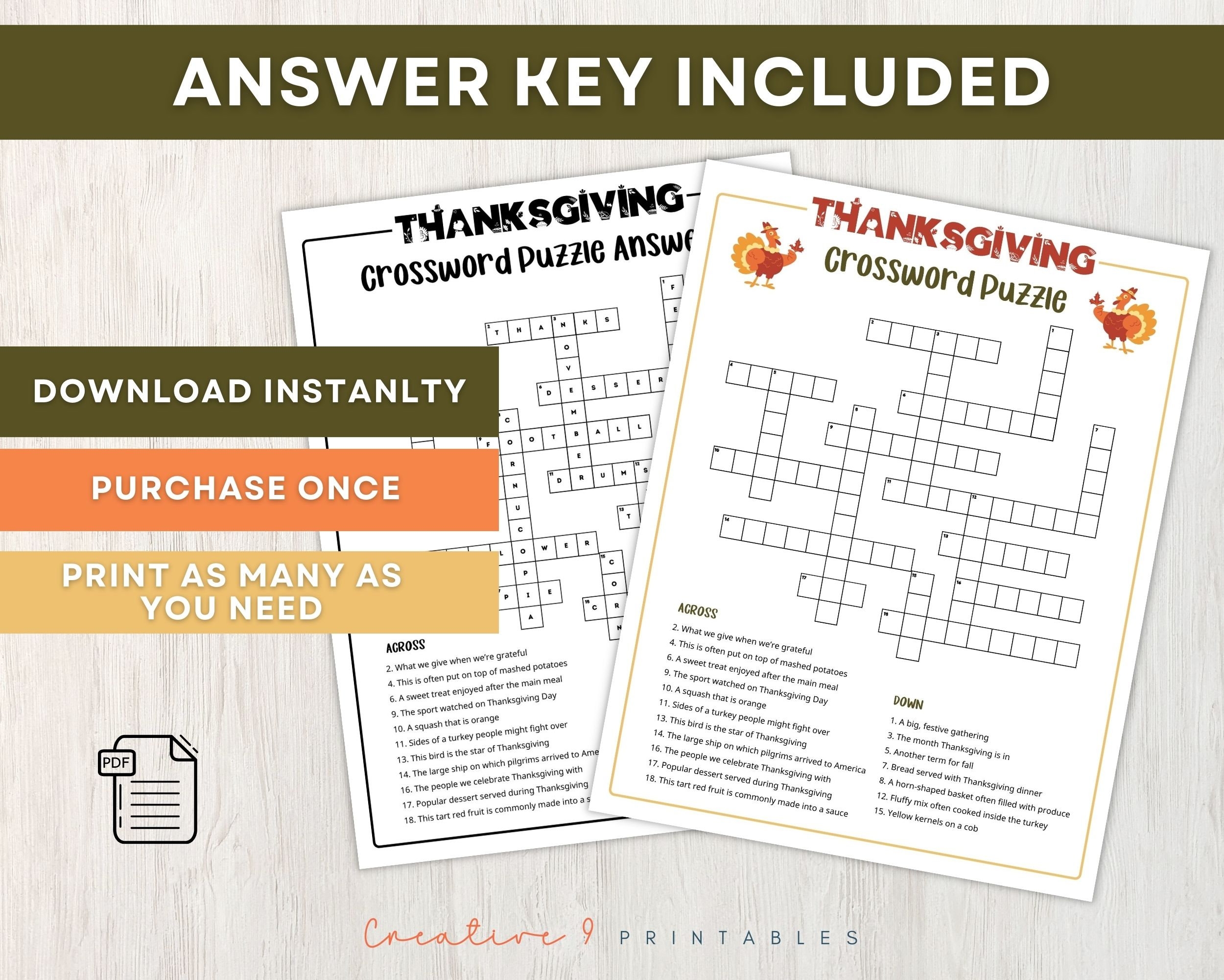 Printable Thanksgiving Crossword Puzzle For Kids And Adults Crossword 