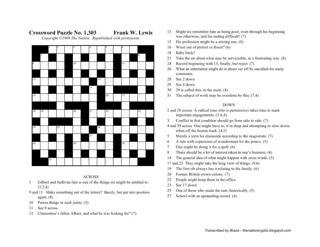 Printable Wall Street Journal Crossword Puzzle Printable Crossword