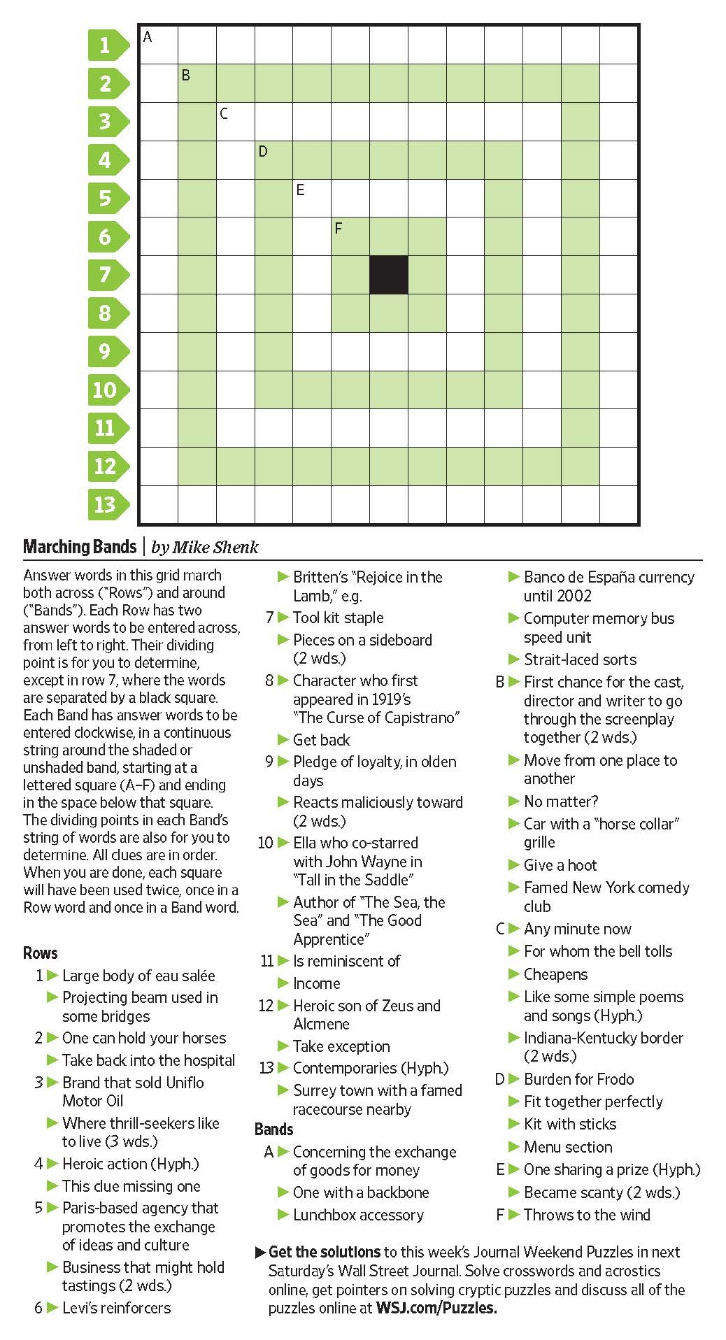 Rows Garden Saturday Puzzle Wsj Puzzles Wsj Wall Street Journal 