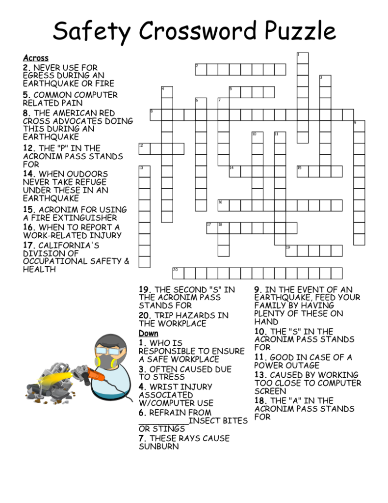 Safety Crossword Puzzle Answer Key Free Crossword Puzzles Printable