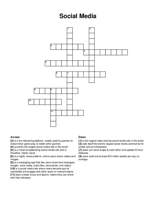 Social Media Crossword Puzzle