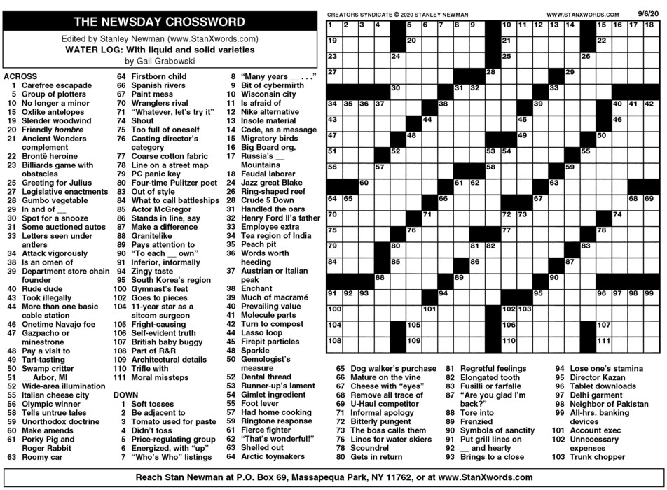 Stanley Newman Crossword Printable Printable World Holiday