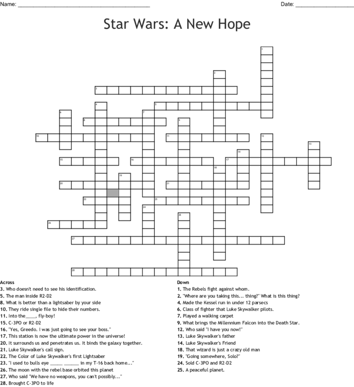 STAR WARS CROSSWORD WordMint James Crossword Puzzles