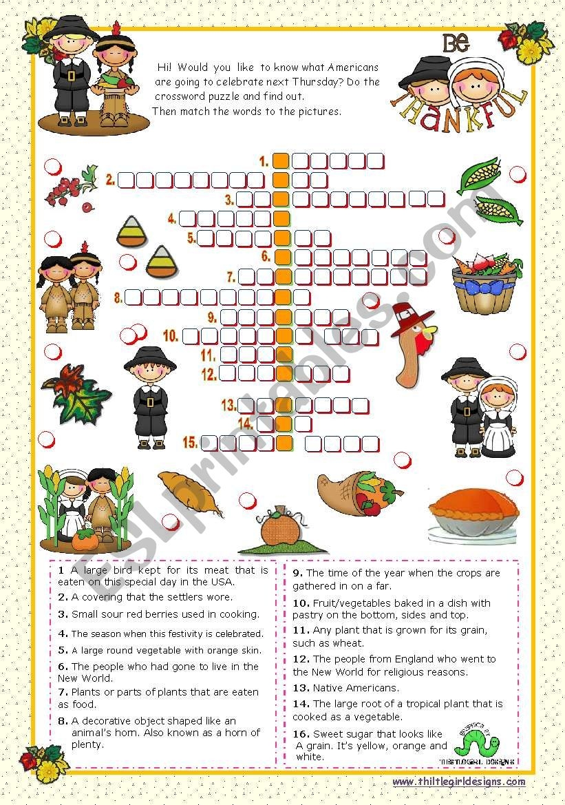 Thanksgiving Crossword Puzzle Printable