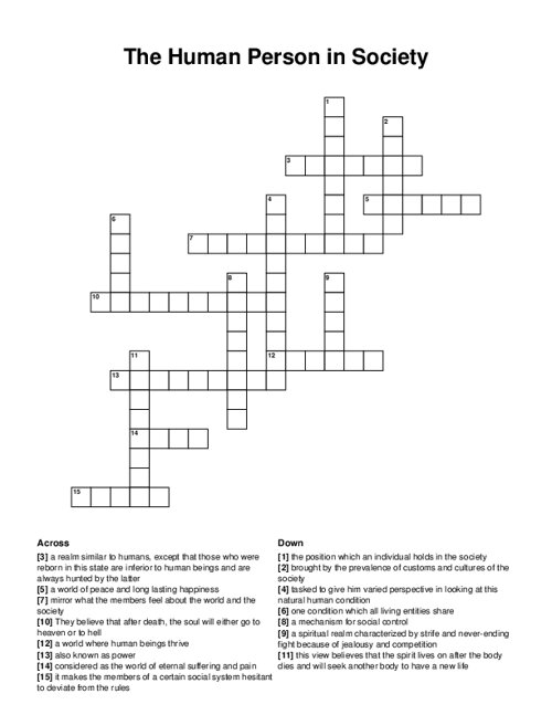 The Human Person In Society Crossword Puzzle