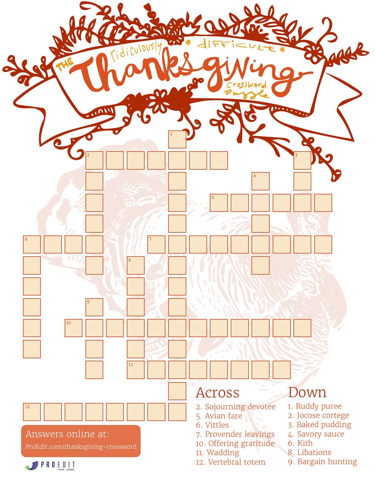 The Ridiculously Difficult Thanksgiving Crossword Puzzle Thanksgiving 