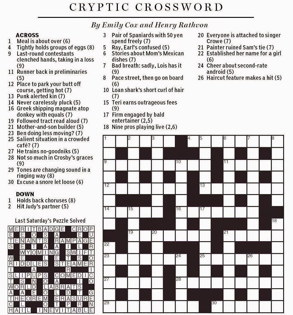 Wall Street Journal Crossword Puzzle Printable Printable Crossword 