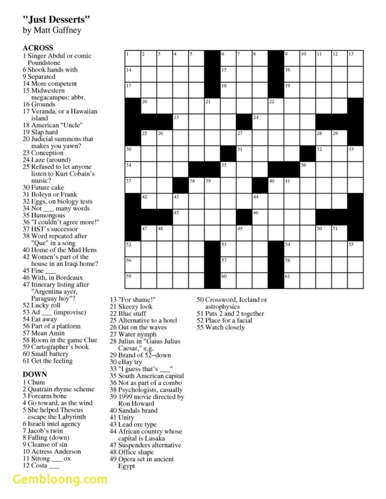 Wsj Crossword Puzzle Solution Free Printable Crosswords